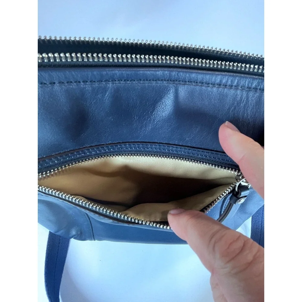 Coach Blue Leather Crossbody Bag With Adjustable‎ Strap & Zipper Closure